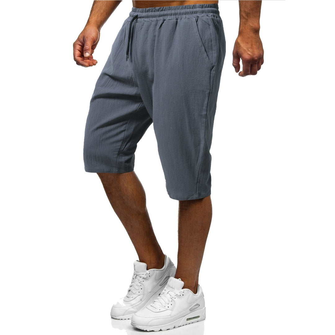 Pantalones Deportivos Hombre Algodón y Lino — Corte Holgado 3/4
