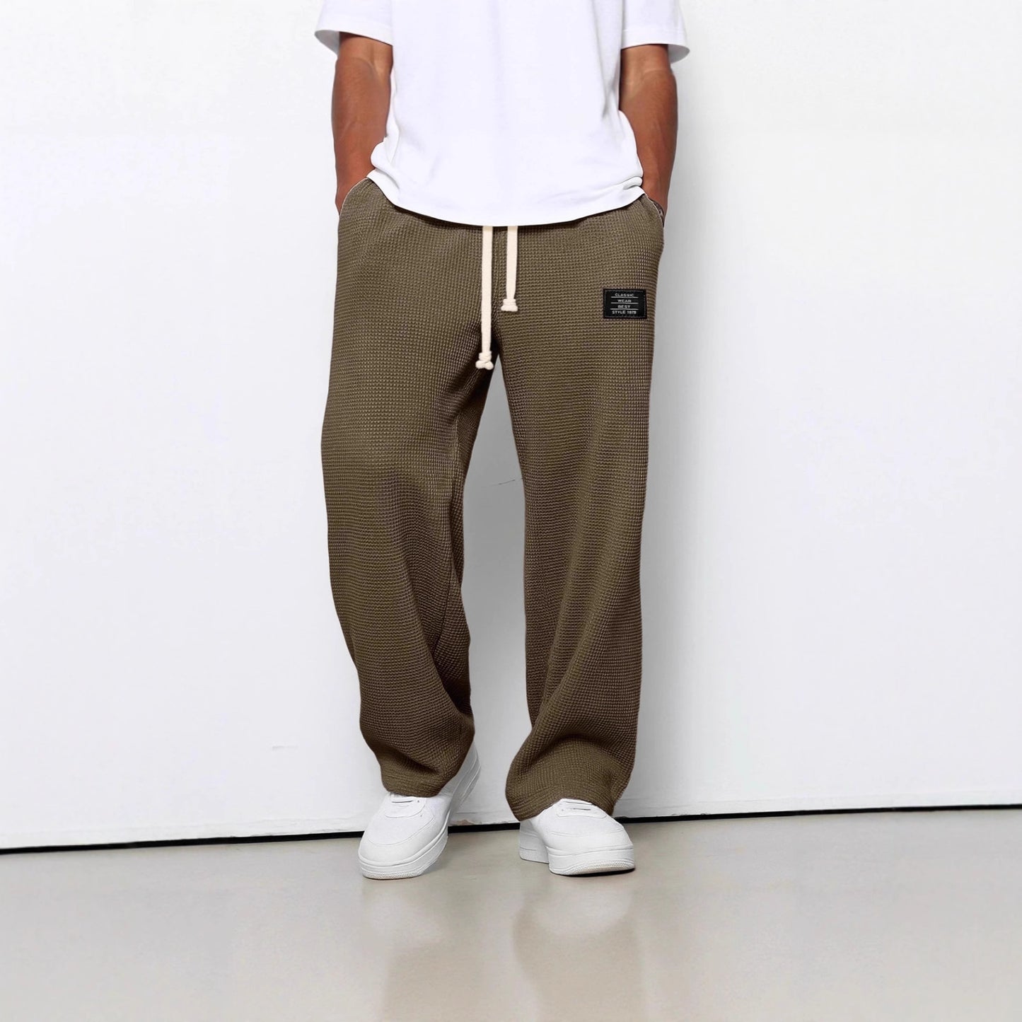Pantalón Waffle Recto Hombre — Casual Deportivo con Cordón