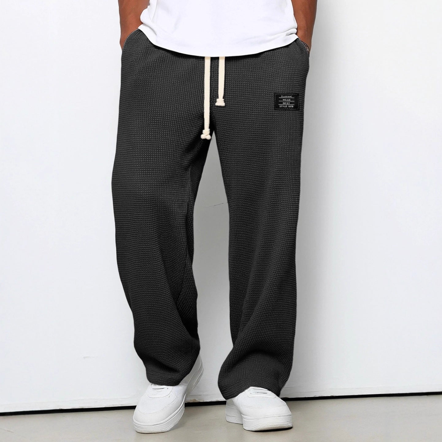 Pantalón Waffle Recto Hombre — Casual Deportivo con Cordón