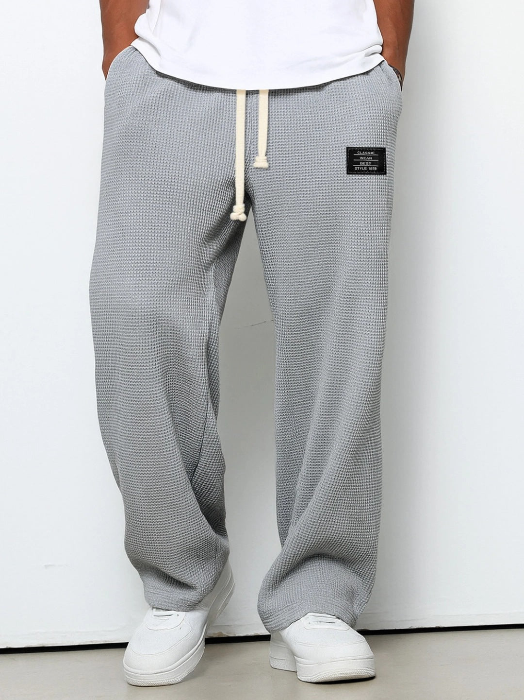 Pantalón Waffle Recto Hombre — Casual Deportivo con Cordón