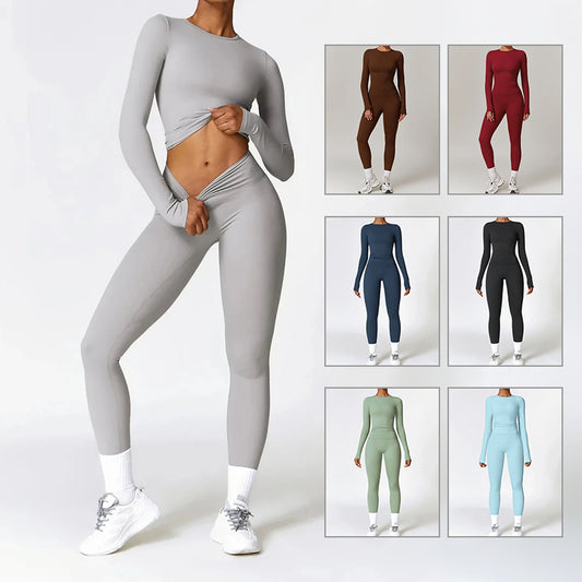 Conjunto Yoga Mujer Manga Larga DAILYRUN | Top y Leggings Nailon Secado Rápido S-XL