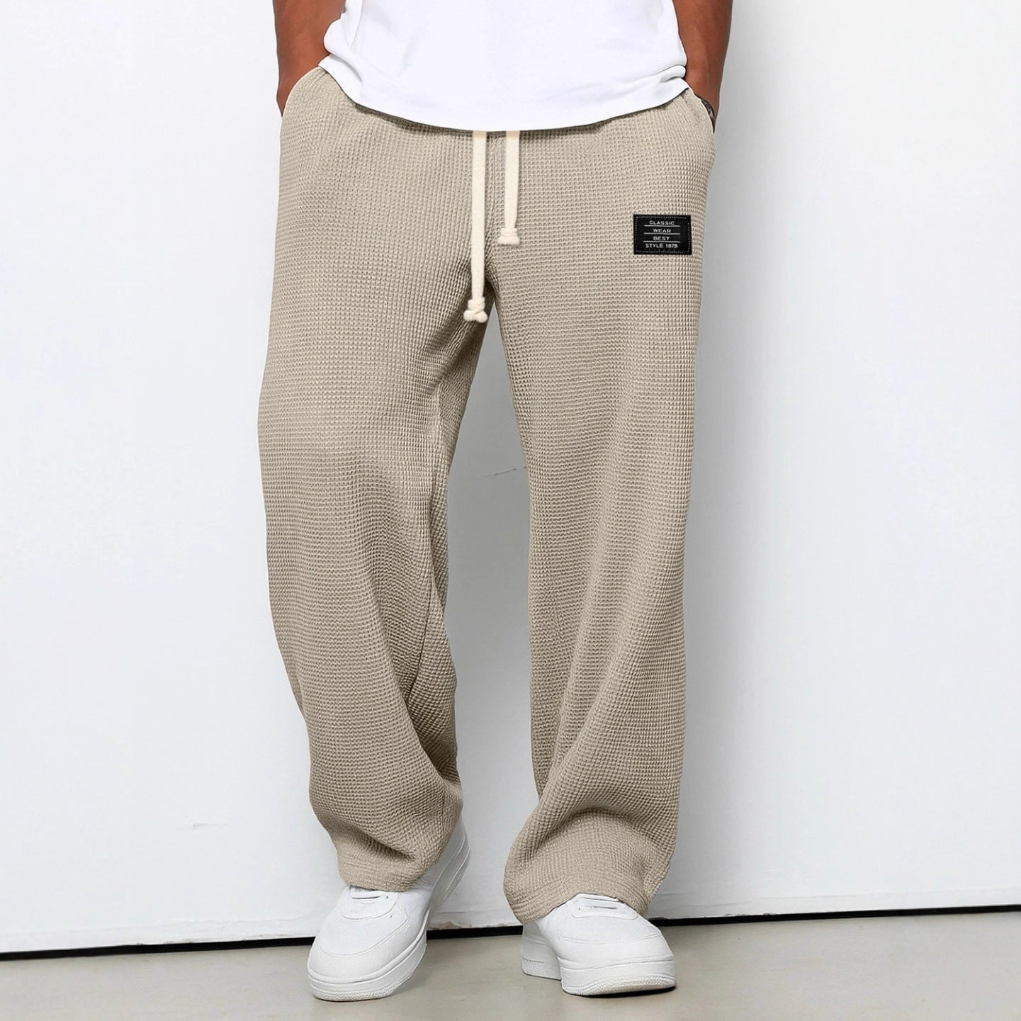 Pantalón Waffle Recto Hombre — Casual Deportivo con Cordón