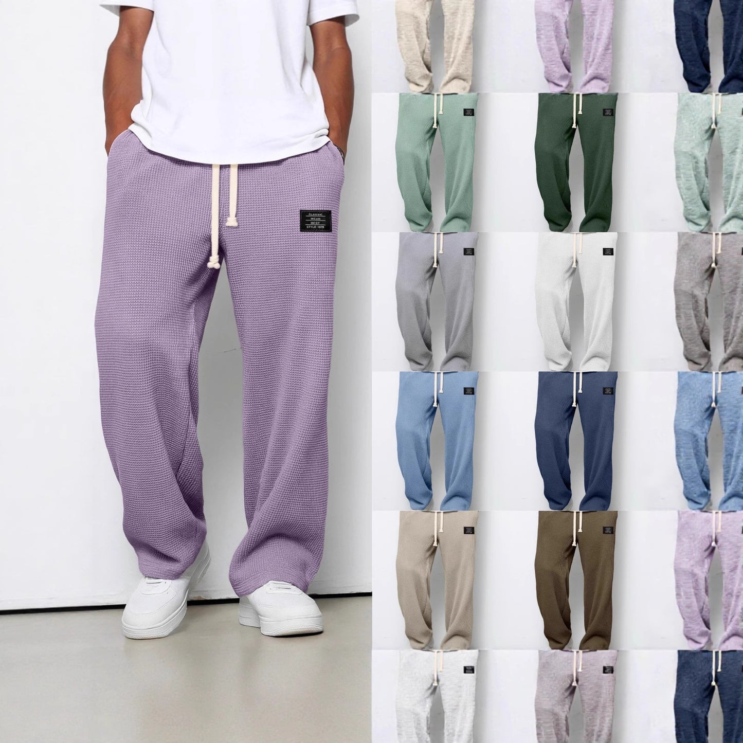 Pantalón Waffle Recto Hombre — Casual Deportivo con Cordón