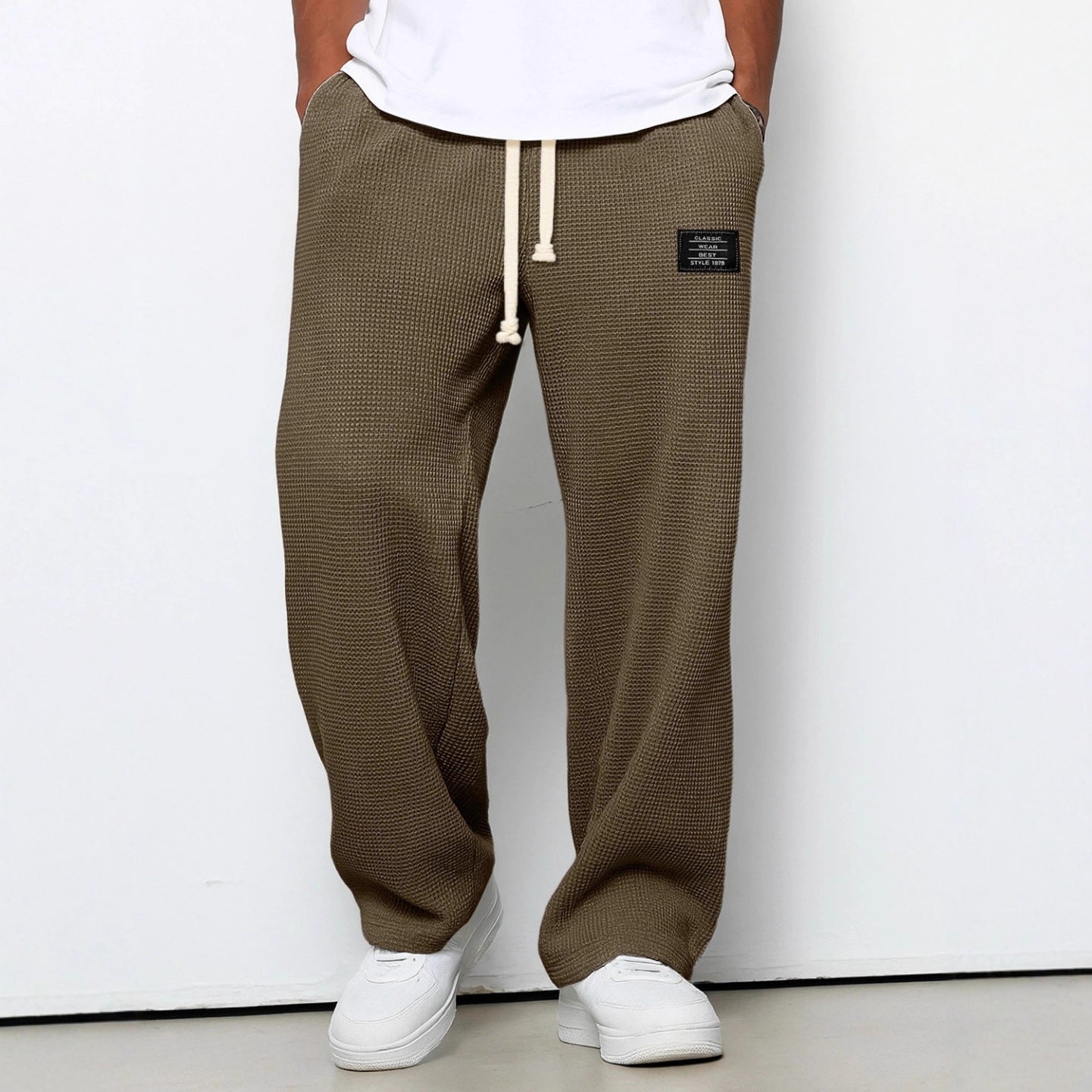 Pantalón Waffle Recto Hombre — Casual Deportivo con Cordón